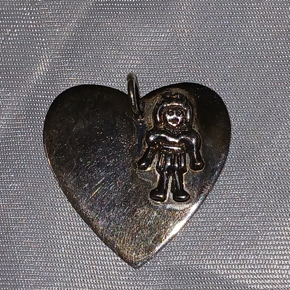 Vintage 925 Silver Heart Pendant with Girl Charm